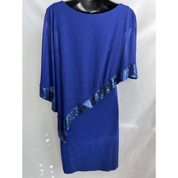Scarlett Royal Blue Chiffon Shawl Cocktail Dress Sequin Trim Midi Size 6 Formal - Picture 8 of 12